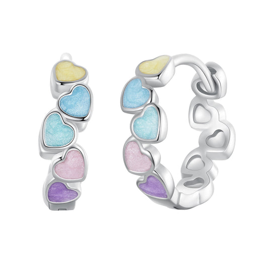 Hoop Earrings Colorful Hearts S925 Silver