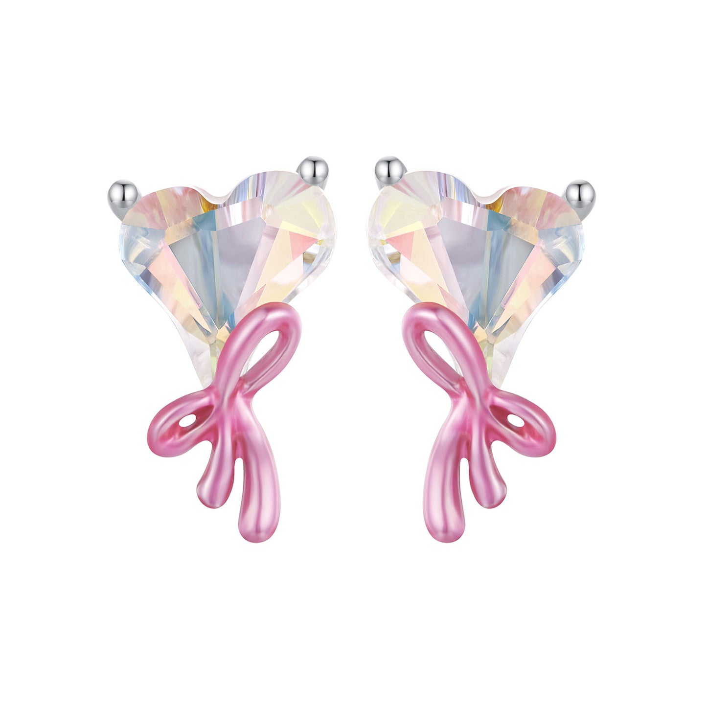 Stud Earrings Heart With Knot S925 Silver With Colorful Glass