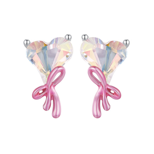 Stud Earrings Heart With Knot S925 Silver With Colorful Glass