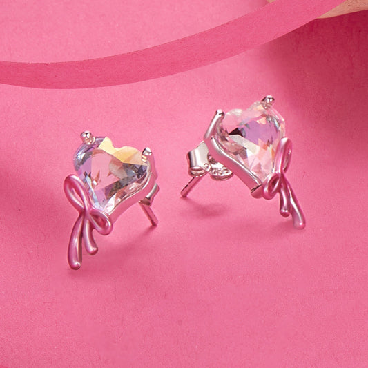 Stud Earrings Heart With Knot S925 Silver With Colorful Glass