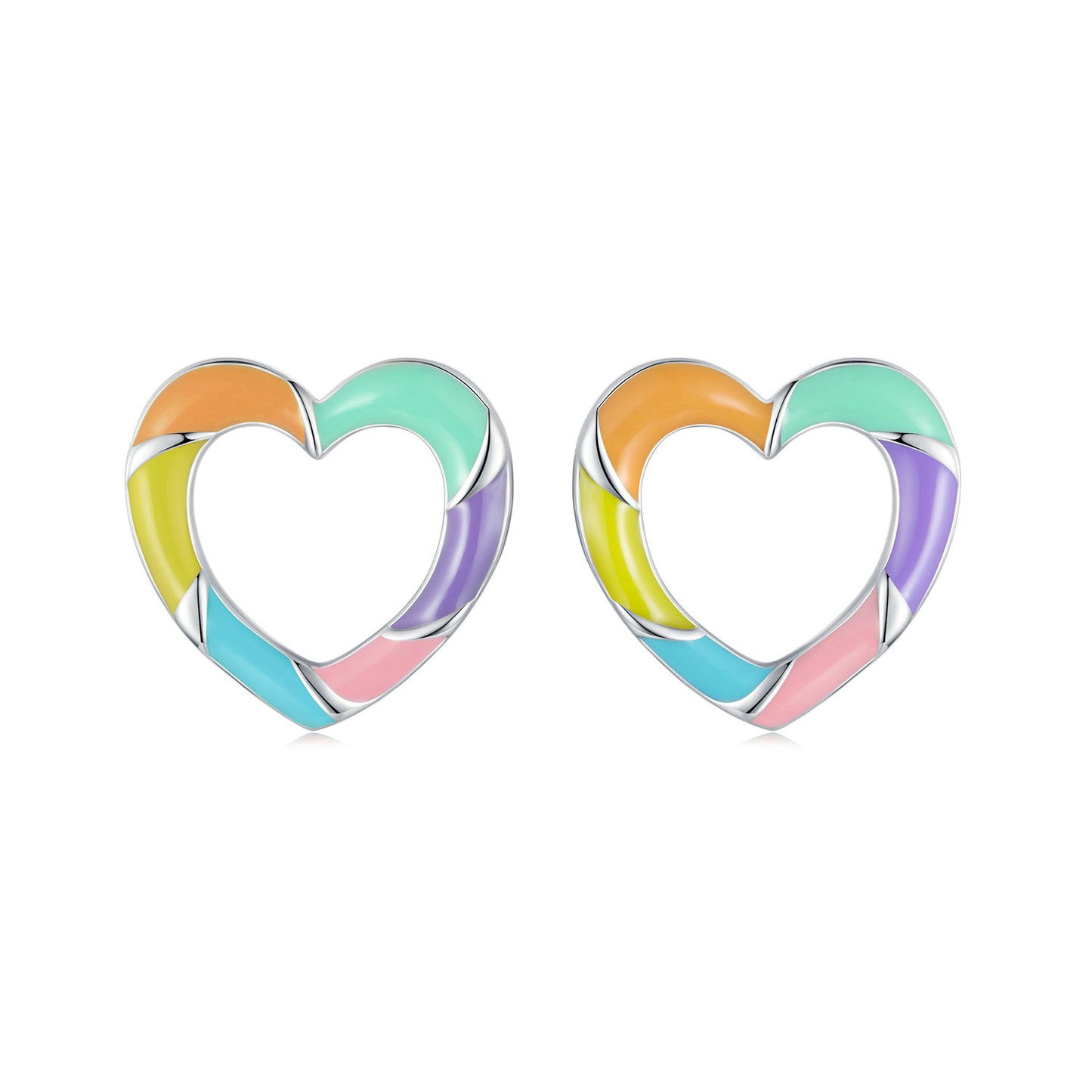 Stud Earrings Rainbow Heart S925 Silver