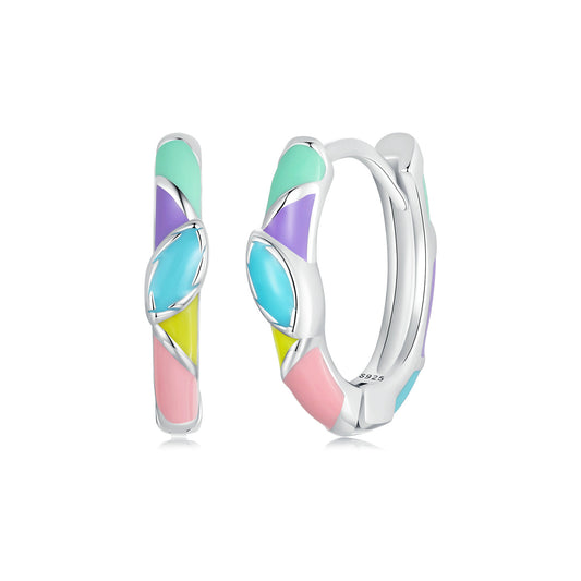 Hoop Huggie Earrings Rainbow S925 Silver