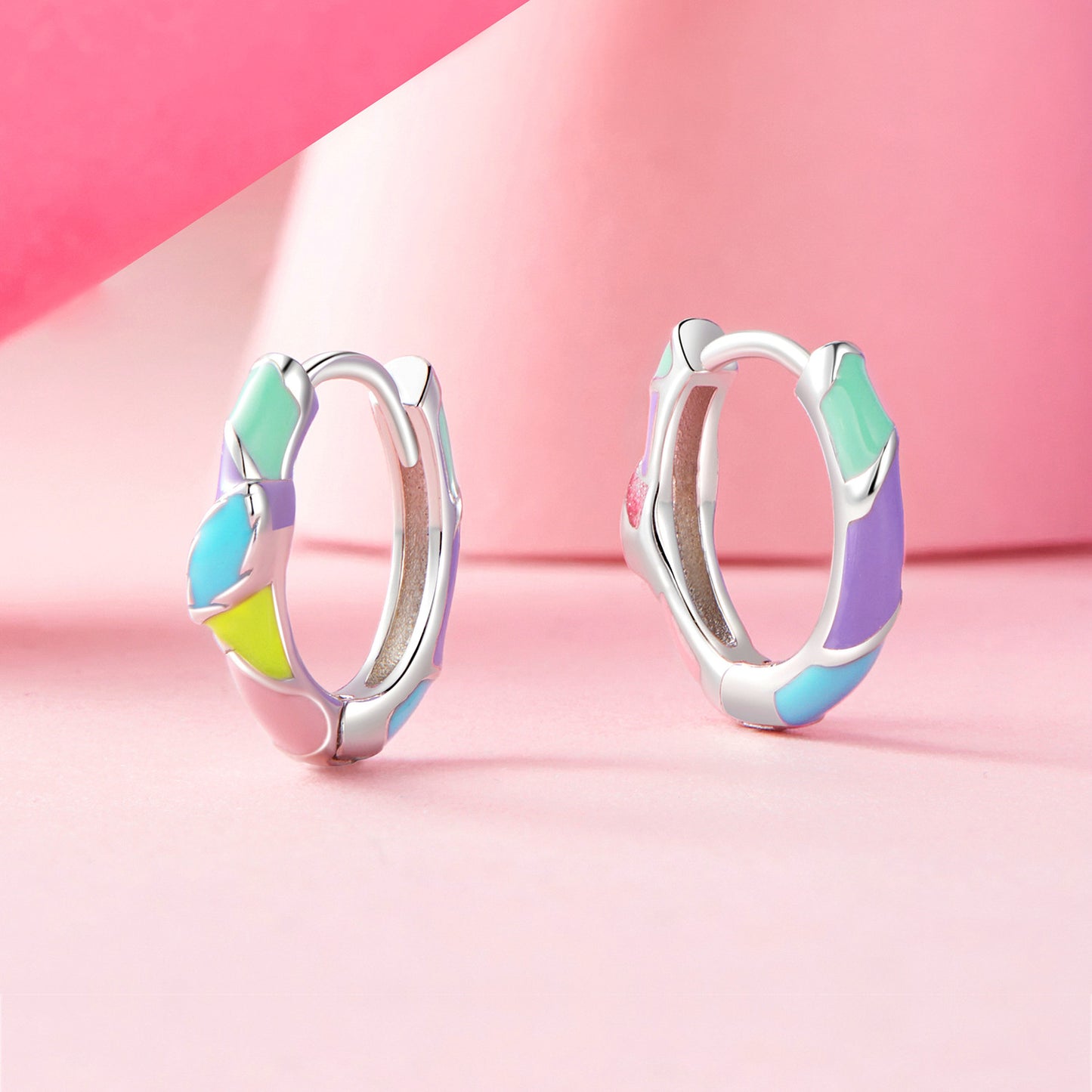 Hoop Huggie Earrings Rainbow S925 Silver