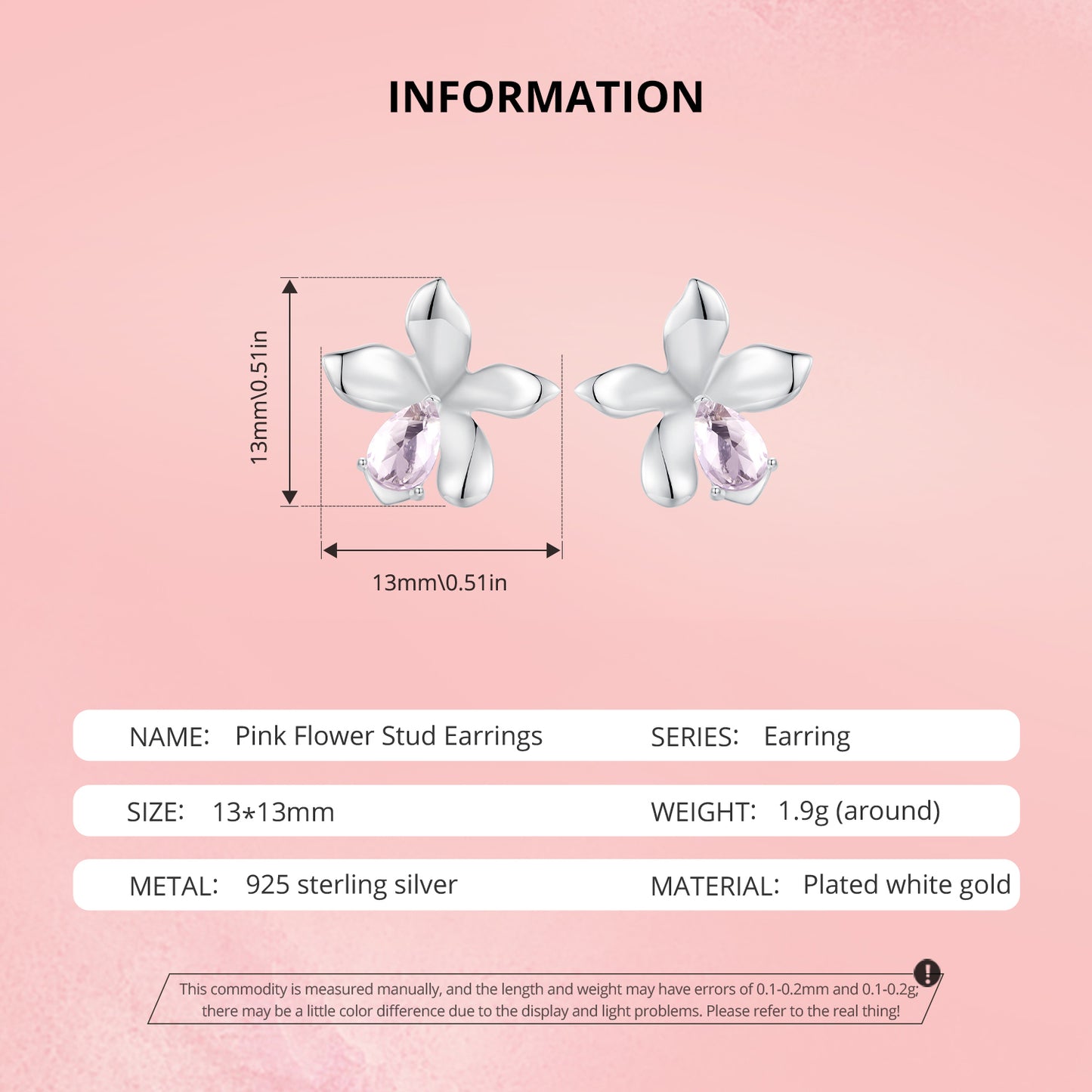 Stud Earrings Delicate Flower S925 Silver Pink Stones