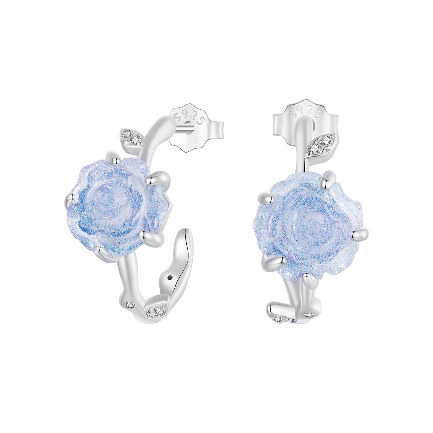 Stud Earrings Blue Rose Change Color S925 Silver