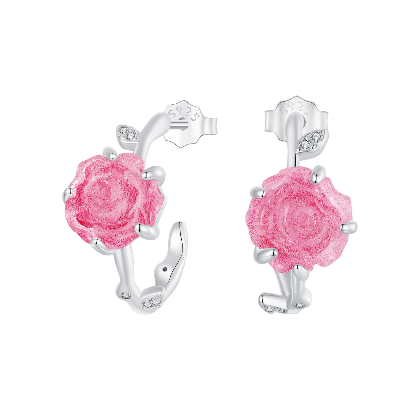 Stud Earrings Blue Rose Change Color S925 Silver