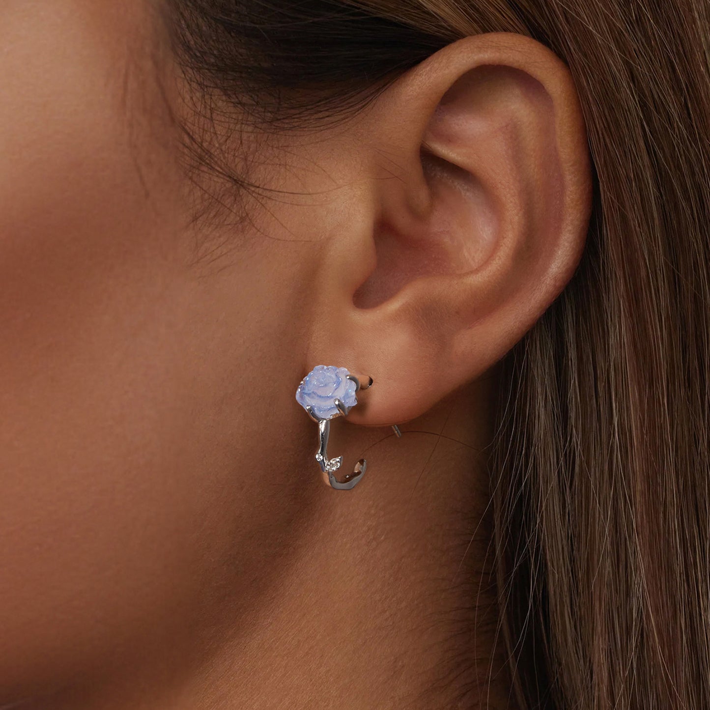 Stud Earrings Blue Rose Change Color S925 Silver