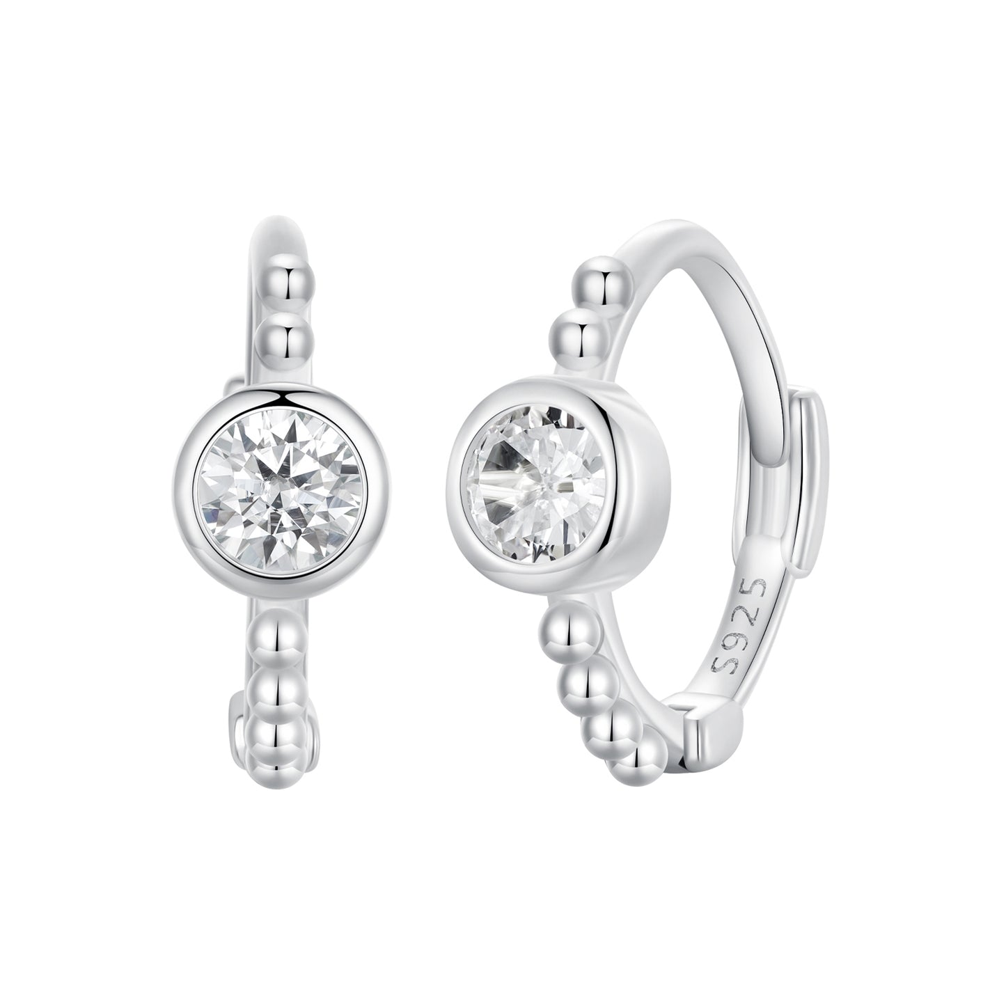 Hoop Earrings Simple Beads S925 Silver With CZ Stones