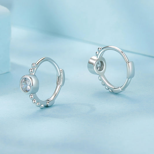 Hoop Earrings Simple Beads S925 Silver With CZ Stones