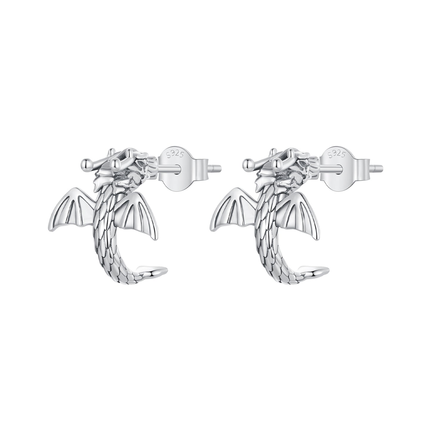 Stud Earrings Fly Dragon S925 Silver