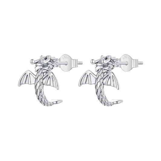 Stud Earrings Fly Dragon S925 Silver