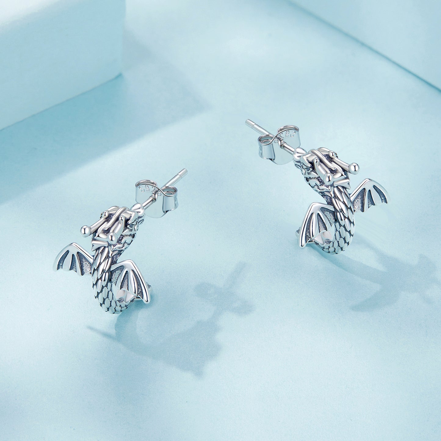 Stud Earrings Fly Dragon S925 Silver