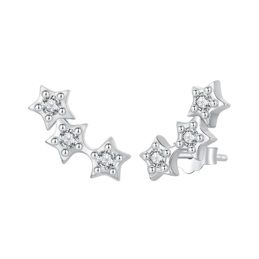 Stud Earrings Shining Stars S925 Silver With CZ Stones