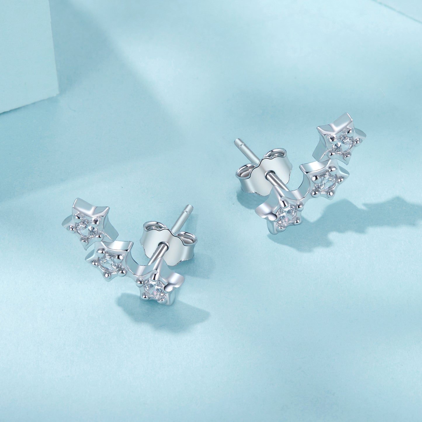 Stud Earrings Shining Stars S925 Silver With CZ Stones