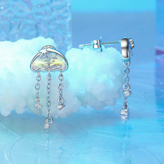 Stud Earrings Jellyfish Tassel Transparent Glass S925 Silver