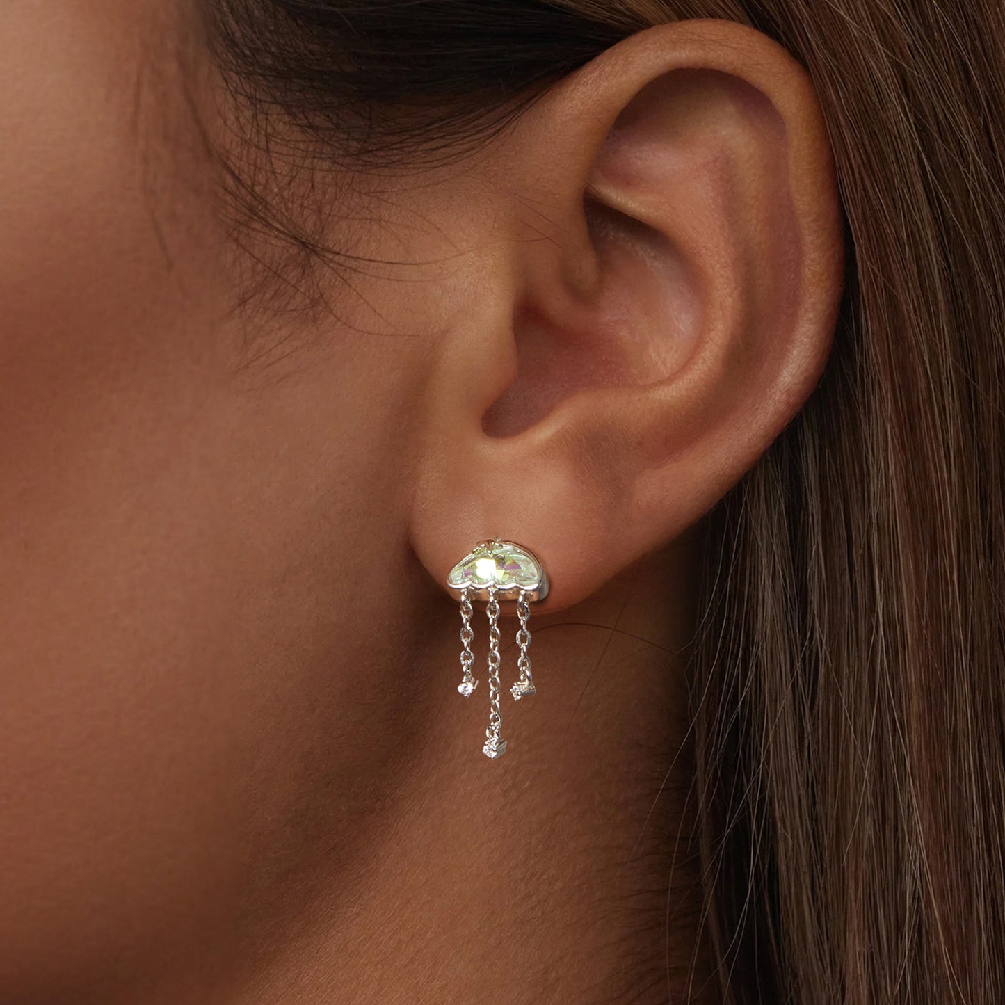 Stud Earrings Jellyfish Tassel Transparent Glass S925 Silver