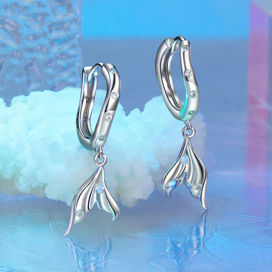 Hoop Earrings Vivid Fishtail Pendant S925 Silver