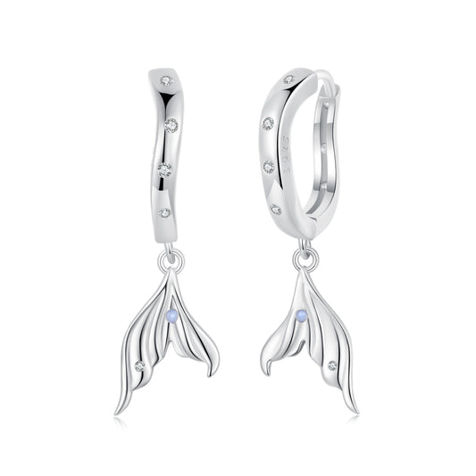 Hoop Earrings Vivid Fishtail Pendant S925 Silver