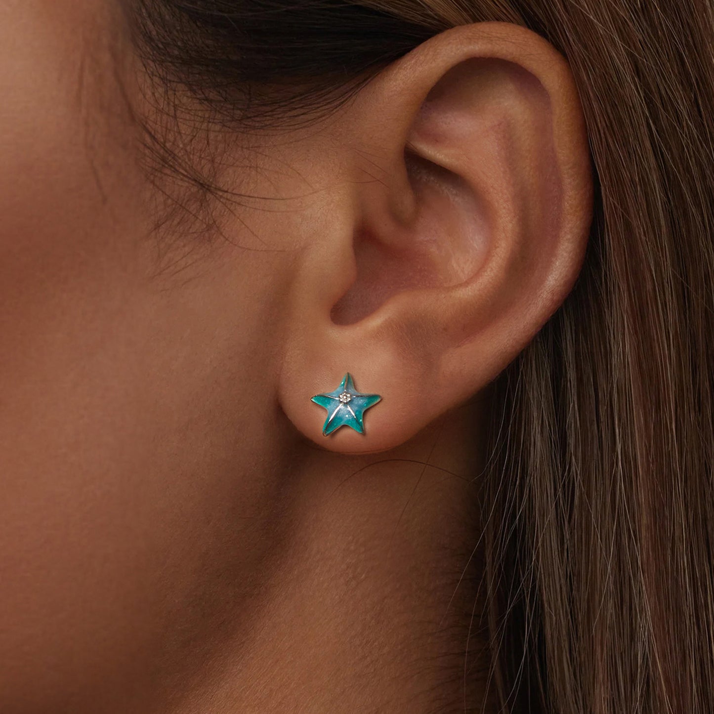 Stud Earrings Blue-Green gradient Starfish S925 Silver