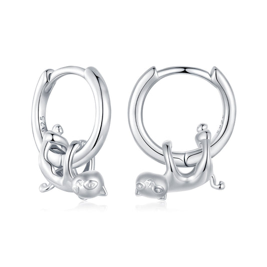 Hoop Earrings Naughty Cat S925 Silver