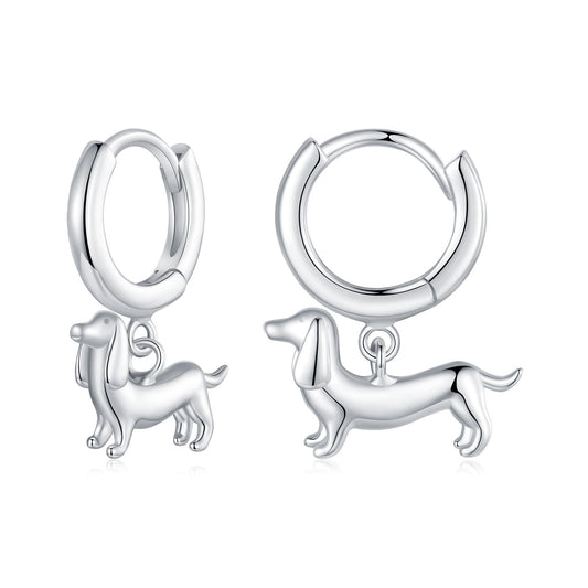 Drop Earrings Cute Dachshund Dog S925 Silver