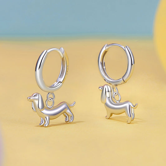 Drop Earrings Cute Dachshund Dog S925 Silver