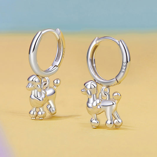 Drop Earrings Cute Poodle Dog S925 Silver