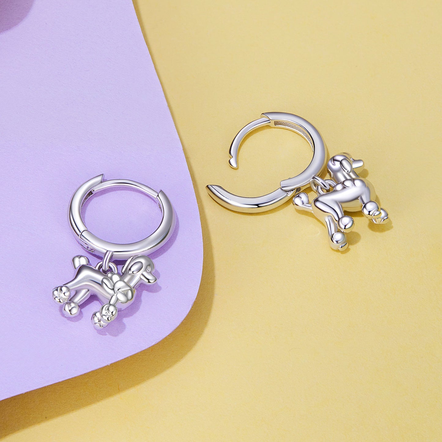 Drop Earrings Cute Poodle Dog S925 Silver