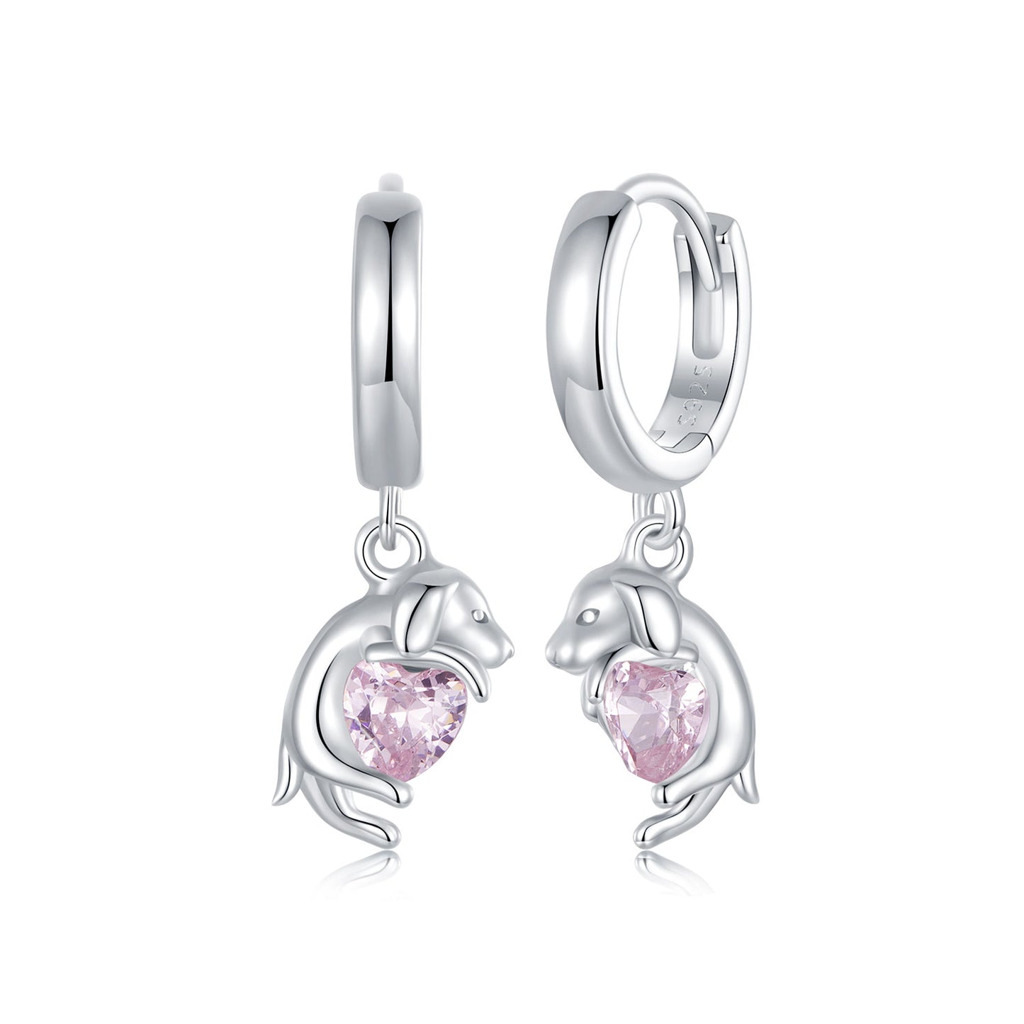 Drop Earrings Golden Retriever Dog Hug Heart S925 Silver with CZ Stone