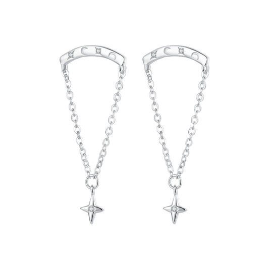 Drop Earrings Stars With Tassel S925 Silver