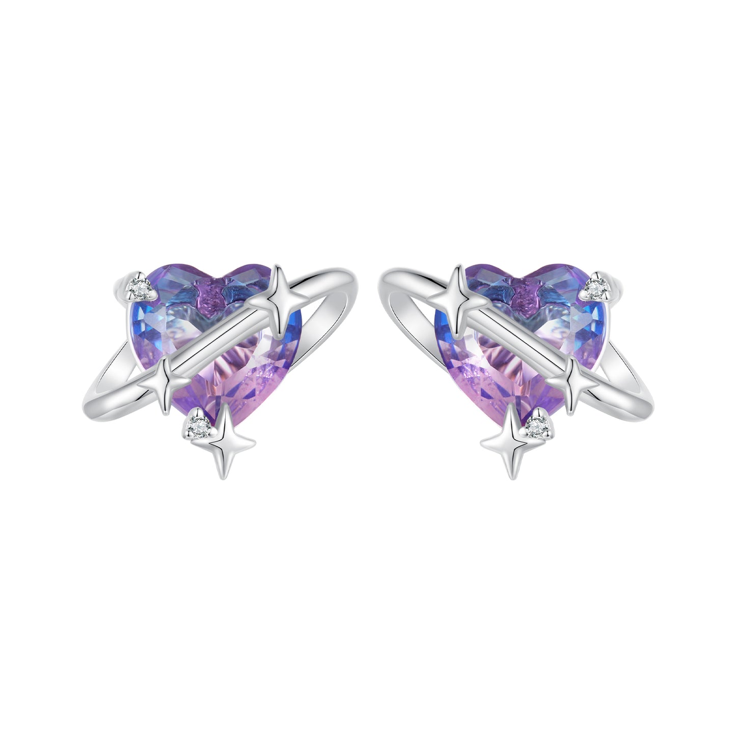 Stud Earrings Starry Heart Pink Purple Gradient S925 Silver