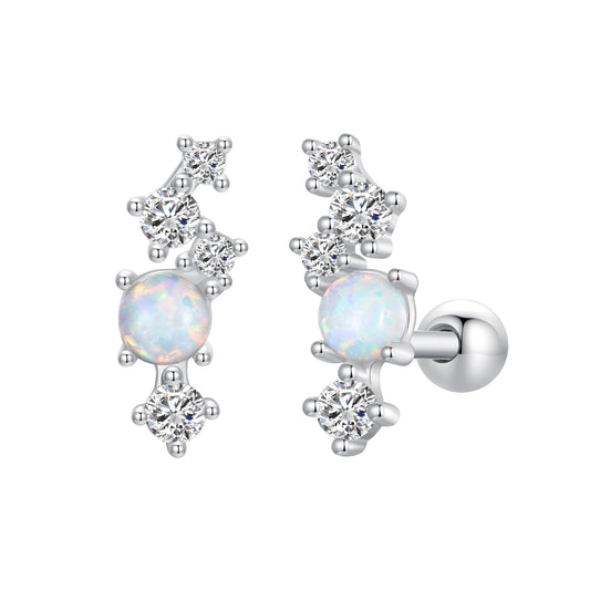 Stud Earrings Irregular Shape S925 Silver With Opal