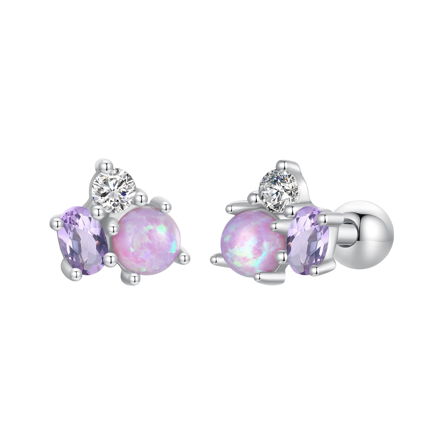 Stud Earrings Colorful Opal S925 Silver