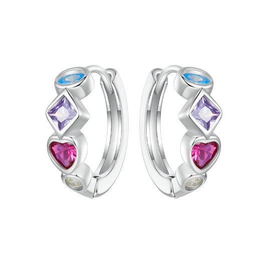 Hoop Huggie Earrings Colorful Stones S925 Silver