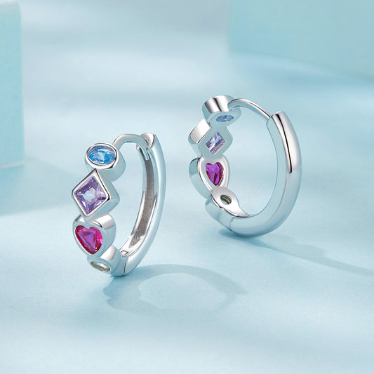 Hoop Huggie Earrings Colorful Stones S925 Silver