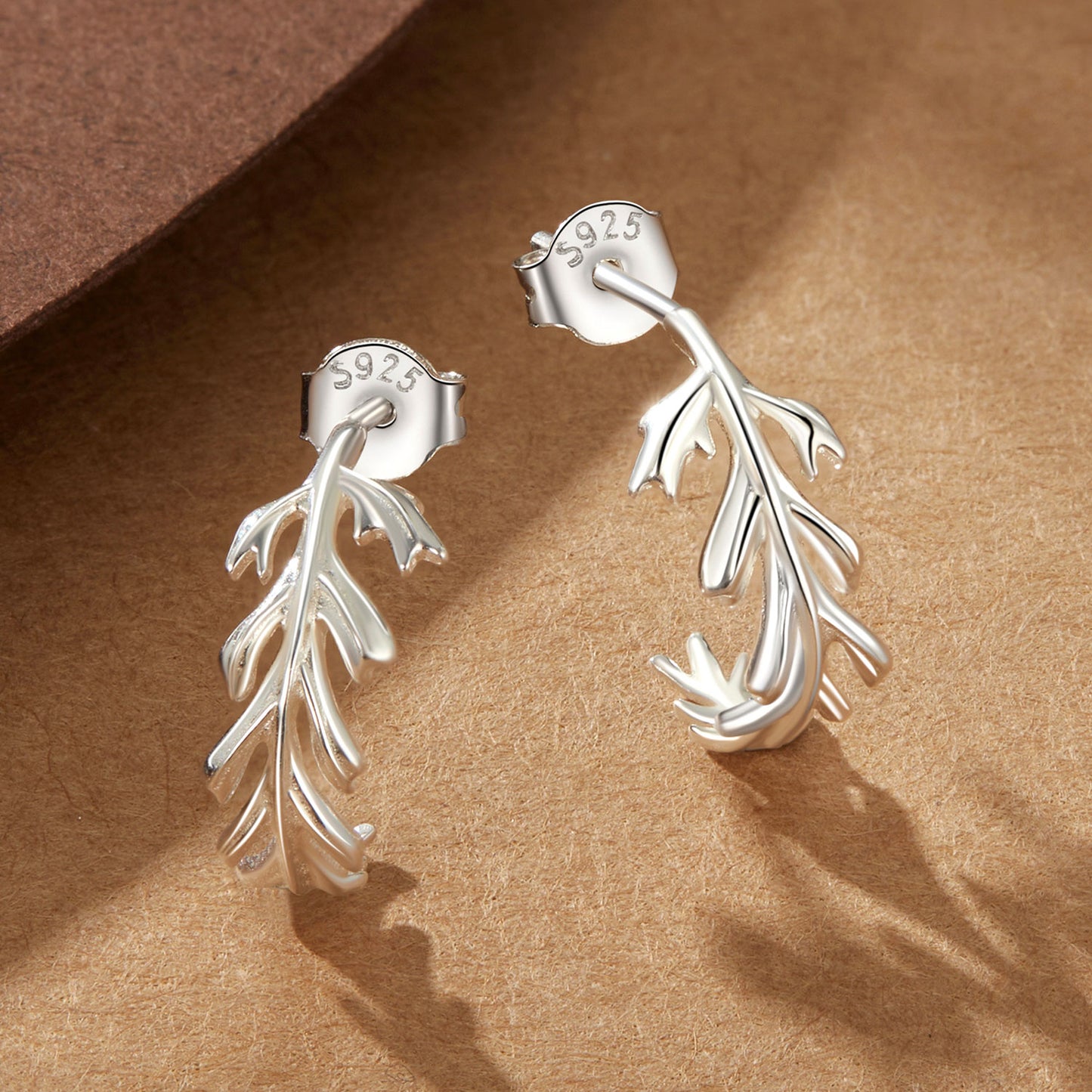 Stud Earrings Simple Leaf S925 Silver