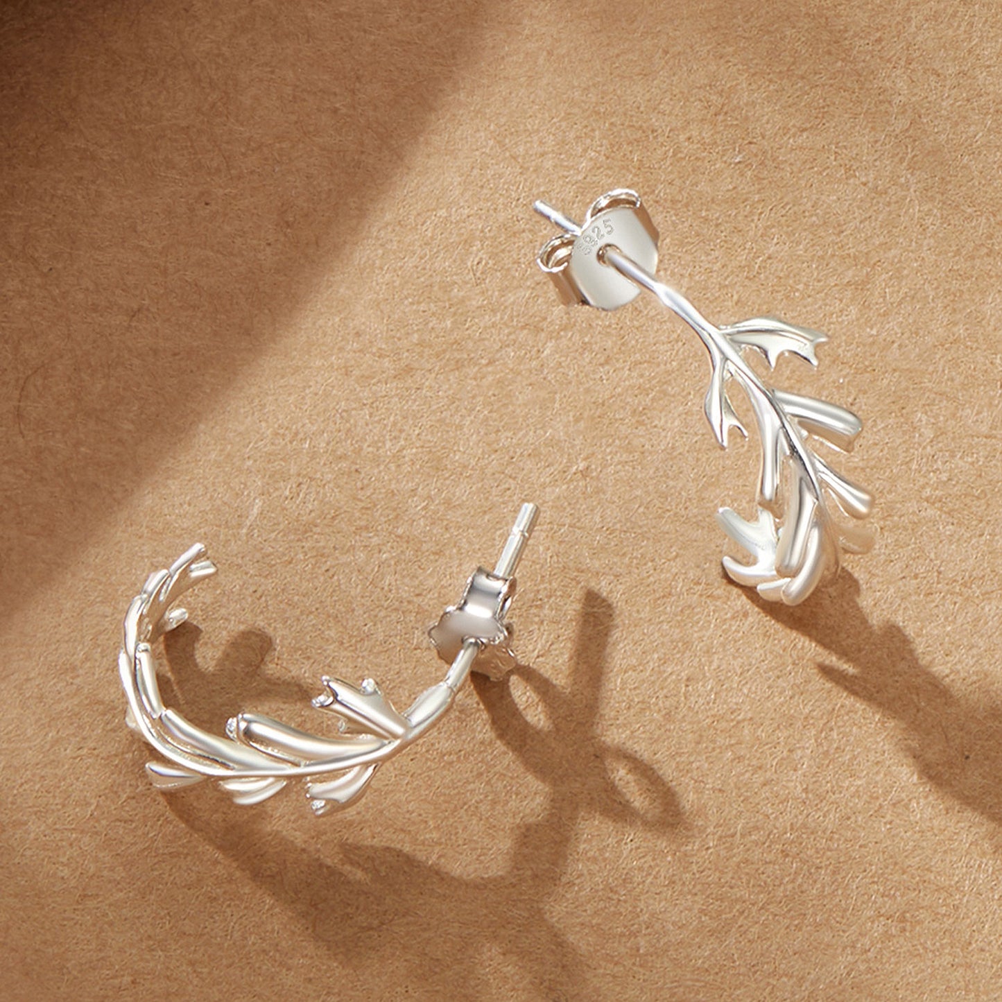 Stud Earrings Simple Leaf S925 Silver