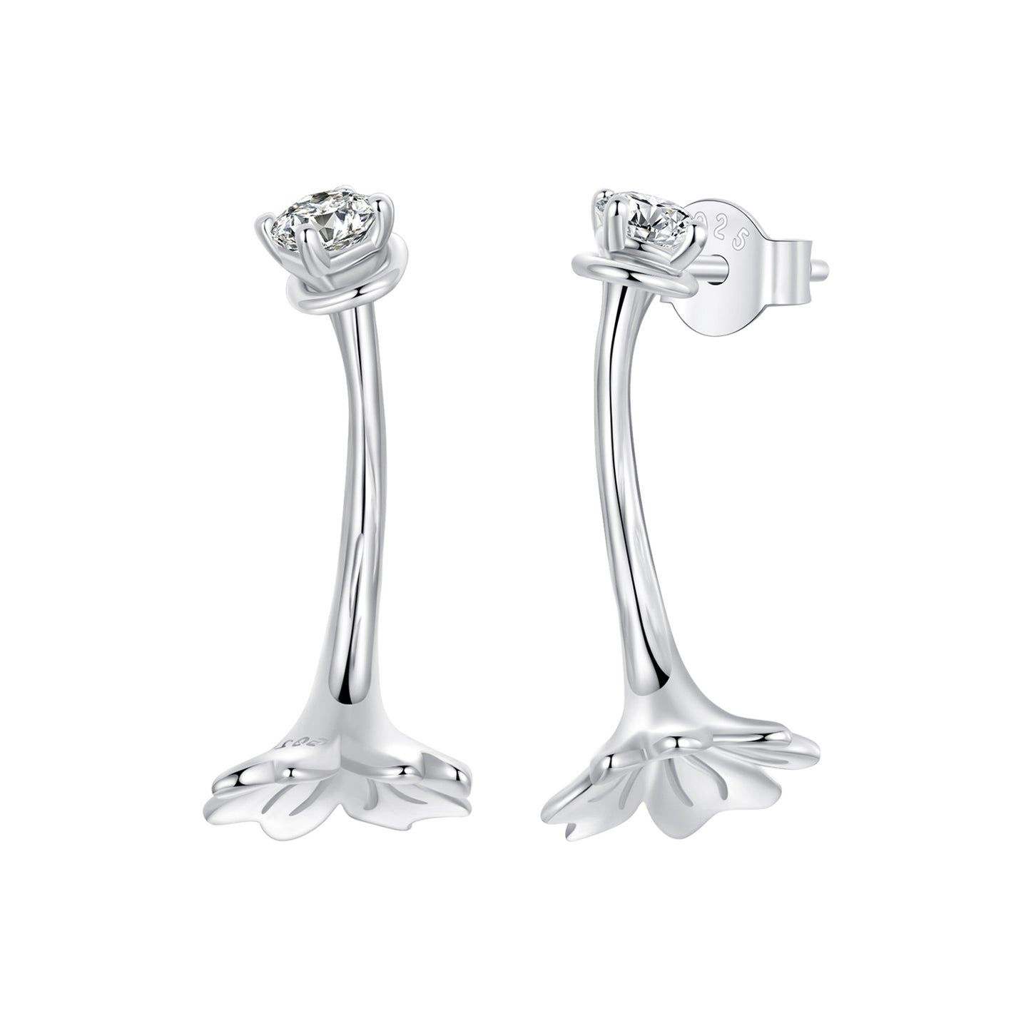 Stud Earrings Small Flowers S925 Silver With CZ Stones