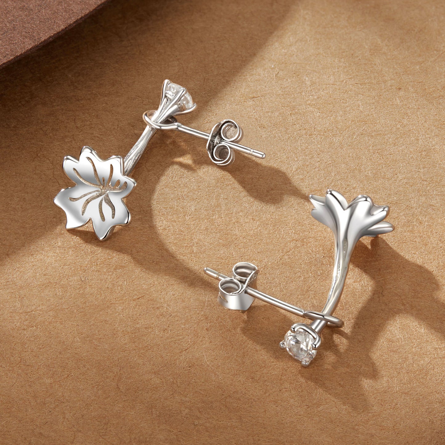 Stud Earrings Small Flowers S925 Silver With CZ Stones