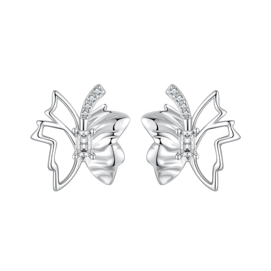 Stud Earrings Butterfly Openwork S925 Silver With CZ Stones