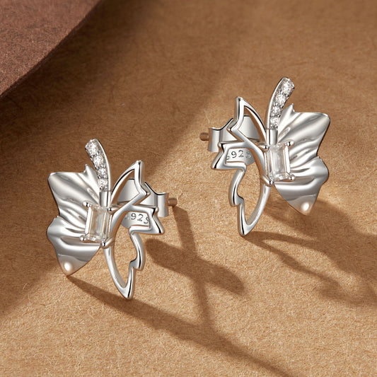 Stud Earrings Butterfly Openwork S925 Silver With CZ Stones