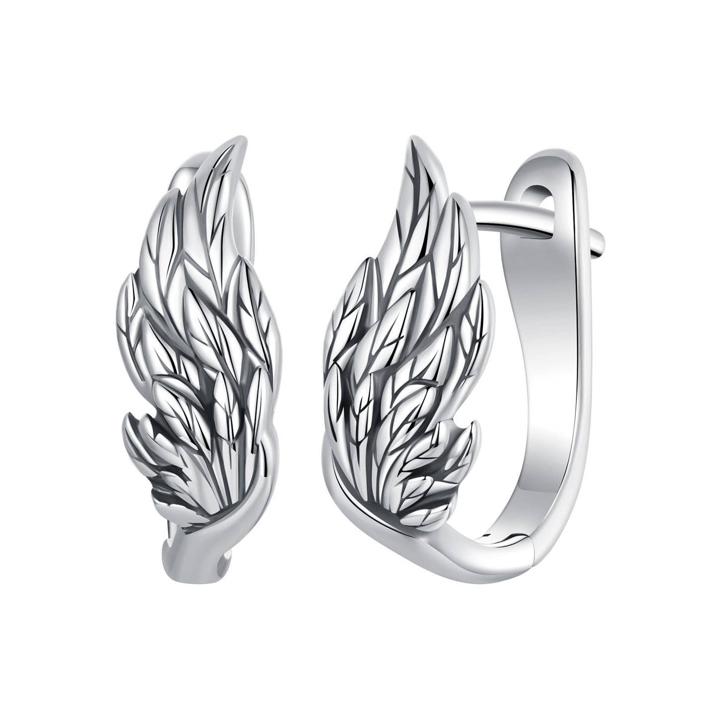 Hoop Huggie Earrings Retro Style Wings S925 Silver