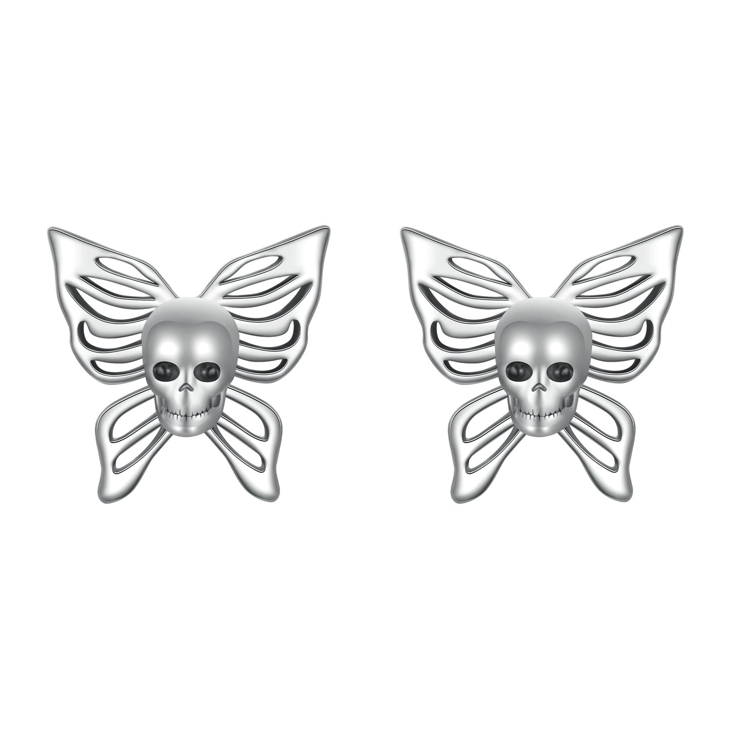 Stud Earrings Skull Butterfly S925 Silver