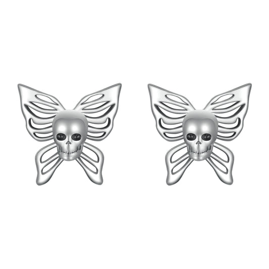 Stud Earrings Skull Butterfly S925 Silver