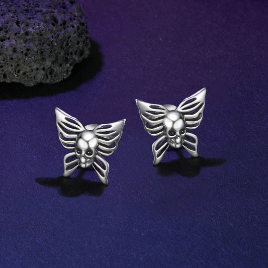 Stud Earrings Skull Butterfly S925 Silver