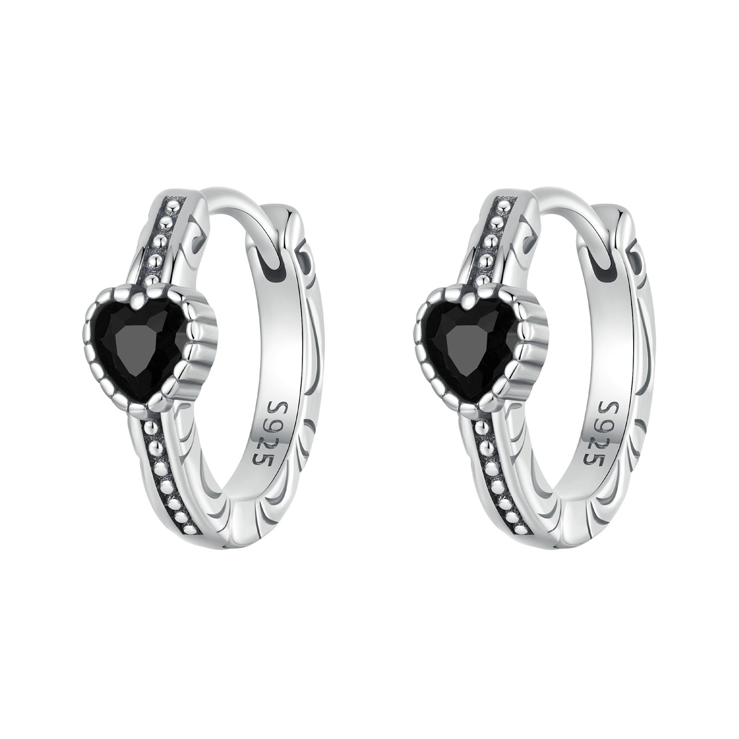 Hoop Earrings Retro Pattern Heart S925 Silver