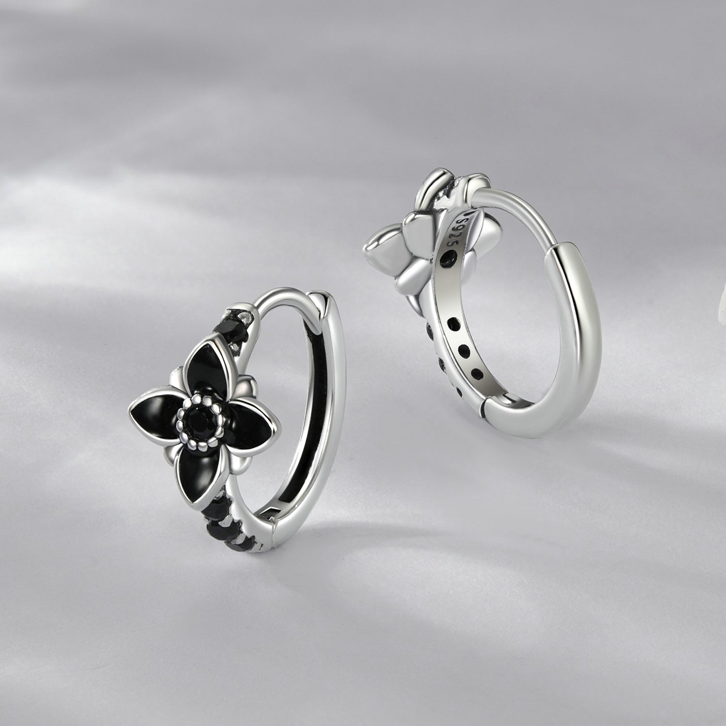 Hoop Earrings Elegant Flower Retro Pattern S925 Silver