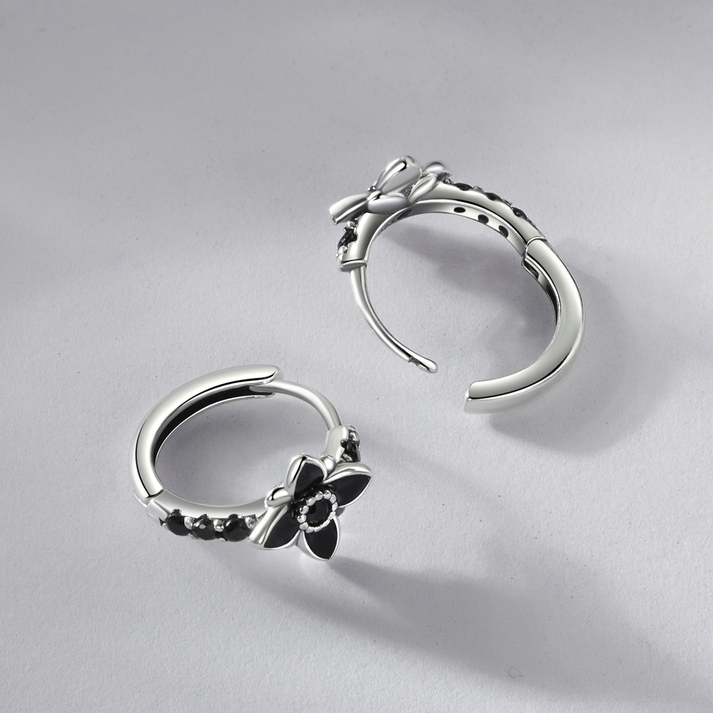 Hoop Earrings Elegant Flower Retro Pattern S925 Silver