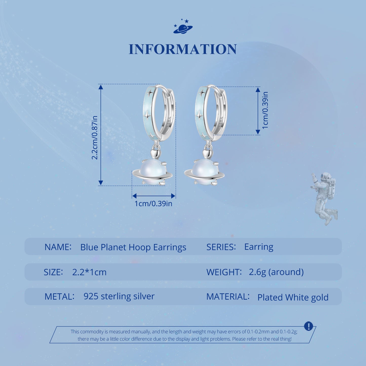 Drop Earrings Romantic Blue Planet S925 Silver