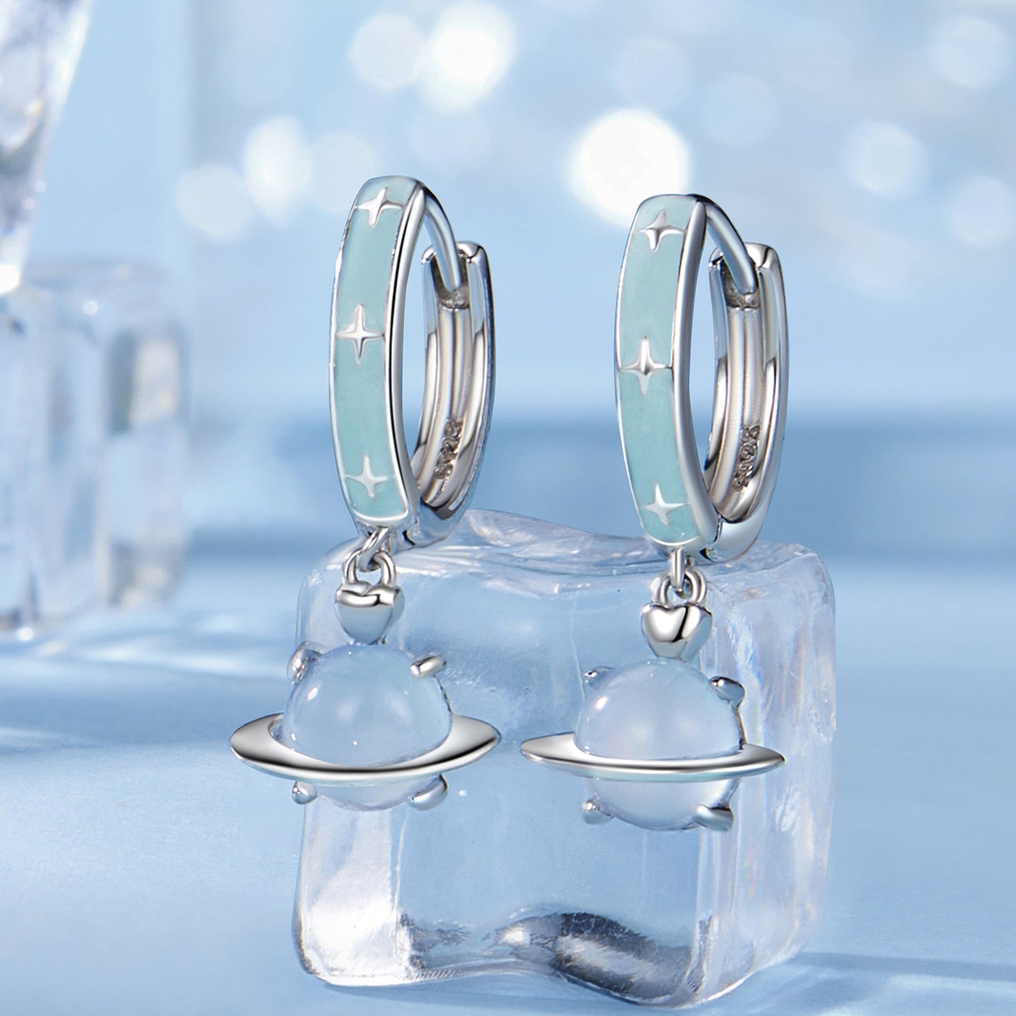 Drop Earrings Romantic Blue Planet S925 Silver